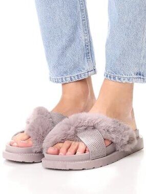 Sam Edelman Bianca Faux Fur Platform Sandals – Gray - Size 8